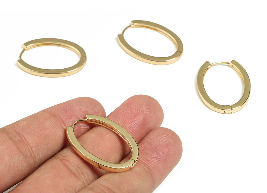 Brass Gold Hoop Earrings - Brass Oval Gold Hoops - Minimal Gold Stud Hoop Earrings - 18k Real Gold Plated Brass -29.04x22.29x2.48mm- RGP3274 - DOMEDBAZAAR