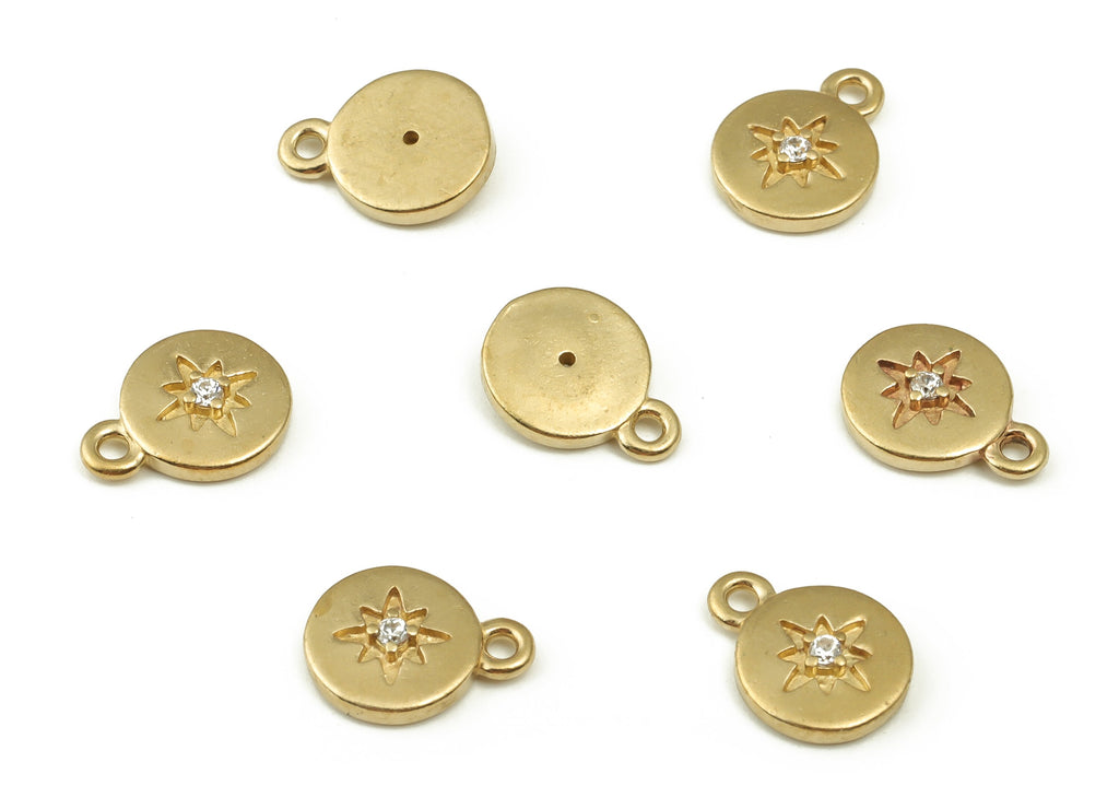 Brass Round Star Earring Charms With Zircon - Raw Brass Circle Pendant - Earring Finding - Jewelry Supplies - 10.37x7.98x2.09mm - PP4505 - DOMEDBAZAAR