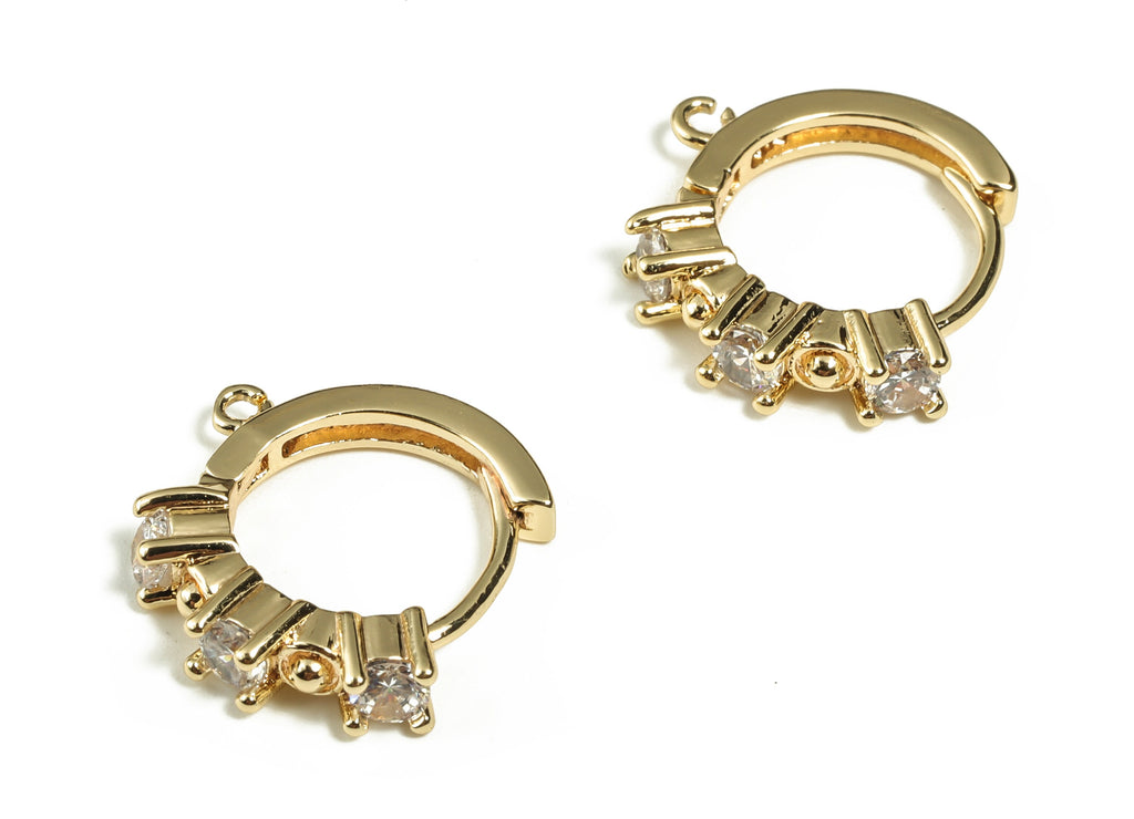 Brass Zircon Gold Earring Stud – Brass Huggie Hoop Earrings - 18K Real Gold Plated Brass – Earring Findings - 15.84× 14.55× 4.13mm - RGP3190 - DOMEDBAZAAR