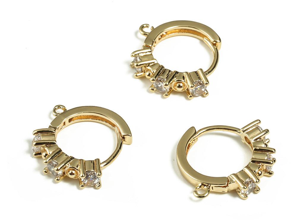 Brass Zircon Gold Earring Stud – Brass Huggie Hoop Earrings - 18K Real Gold Plated Brass – Earring Findings - 15.84× 14.55× 4.13mm - RGP3190 - DOMEDBAZAAR