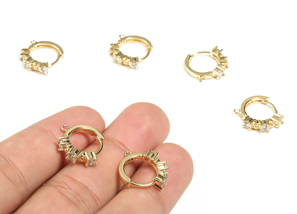 Brass Zircon Gold Earring Stud – Brass Huggie Hoop Earrings - 18K Real Gold Plated Brass – Earring Findings - 15.84× 14.55× 4.13mm - RGP3190 - DOMEDBAZAAR