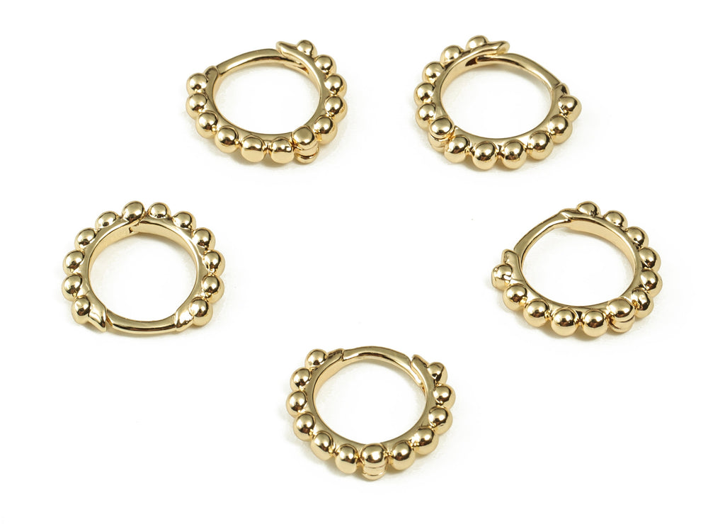 Dainty Beaded Round Huggie Hoop Earrings – Brass Hoop Small Earrings – 18k Gold Plated Round Earrings - 11.66× 11.12× 2.01mm - RGP3297 - DOMEDBAZAAR