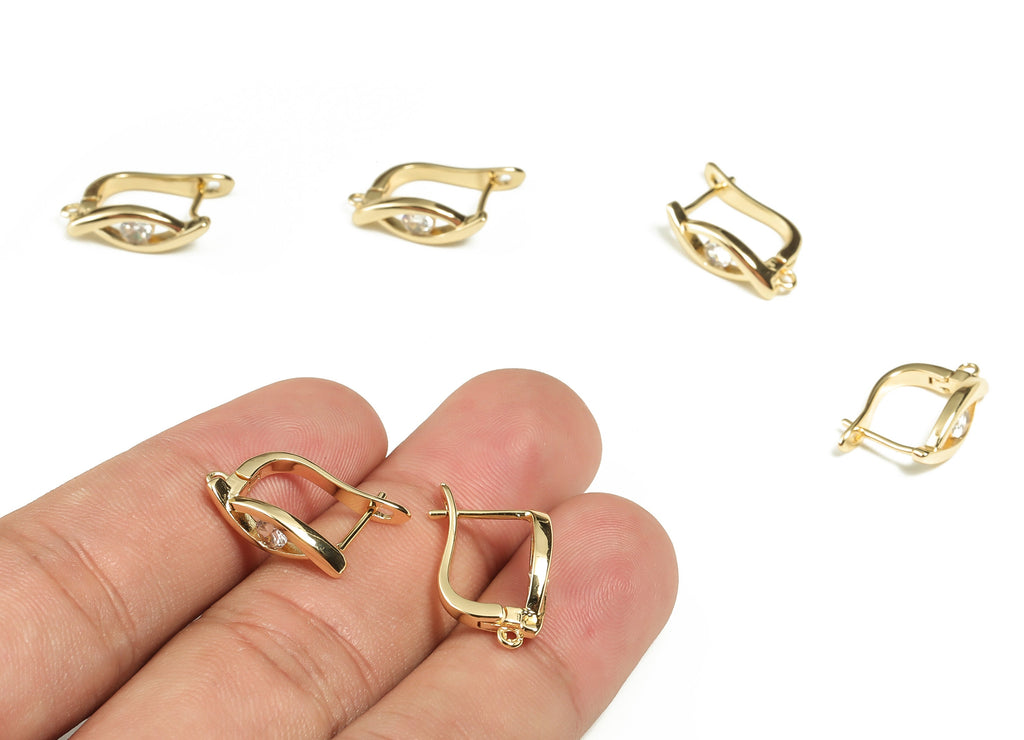 Brass Zircon Earring Stud - Brass Gold Leverback Earrings - 18K Real Gold Plated Brass – Earring Findings - 18.81×11.9×2.07mm - RGP3191 - DOMEDBAZAAR