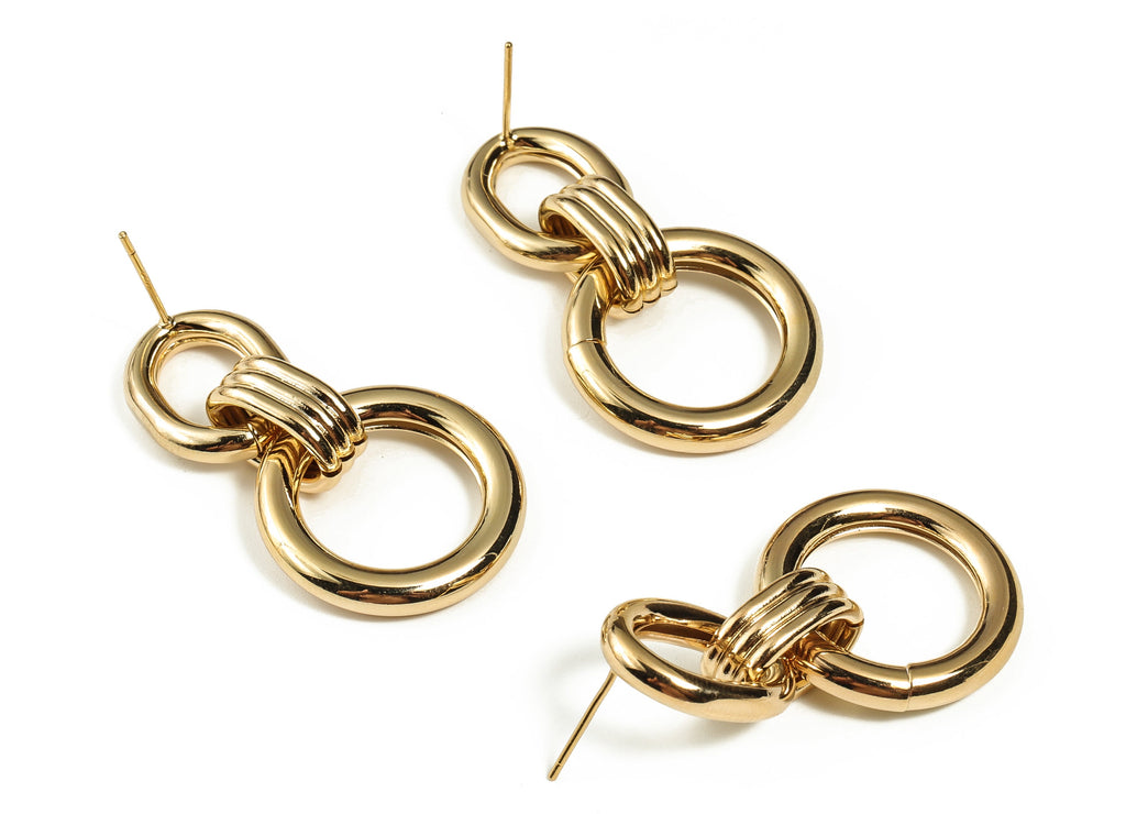 Brass Stud Earrings - 8 Shape Post Earrings - Double Ring Earrings - 18k Gold Plated Brass - Jewelry Supplies - 40.66x22.65x3.8mm - RGP3082 - DOMEDBAZAAR