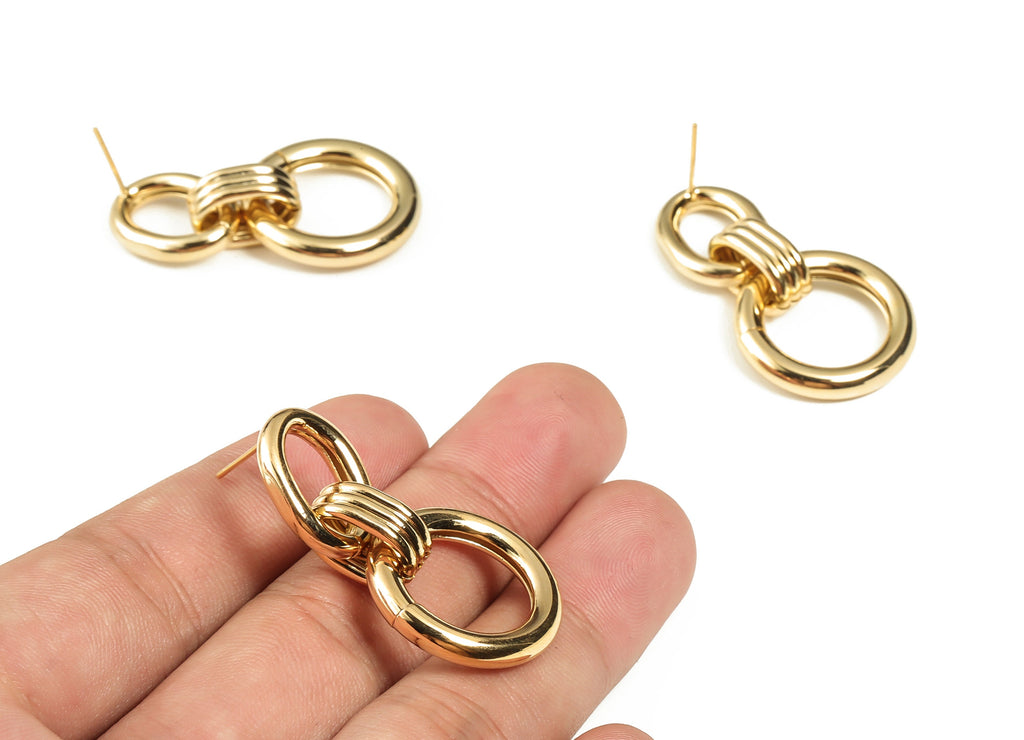 Brass Stud Earrings - 8 Shape Post Earrings - Double Ring Earrings - 18k Gold Plated Brass - Jewelry Supplies - 40.66x22.65x3.8mm - RGP3082 - DOMEDBAZAAR