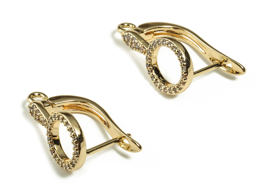 Brass Stud Earrings – Dainty Circle Zircon Stud Earrings – Earring with Open Ring - 18K Real Gold Plated Brass 19.72x10.7x1.72mm- RGP3199 - DOMEDBAZAAR