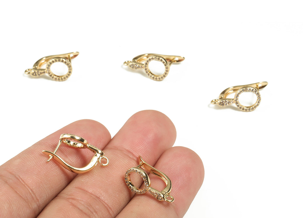 Brass Stud Earrings – Dainty Circle Zircon Stud Earrings – Earring with Open Ring - 18K Real Gold Plated Brass 19.72x10.7x1.72mm- RGP3199 - DOMEDBAZAAR