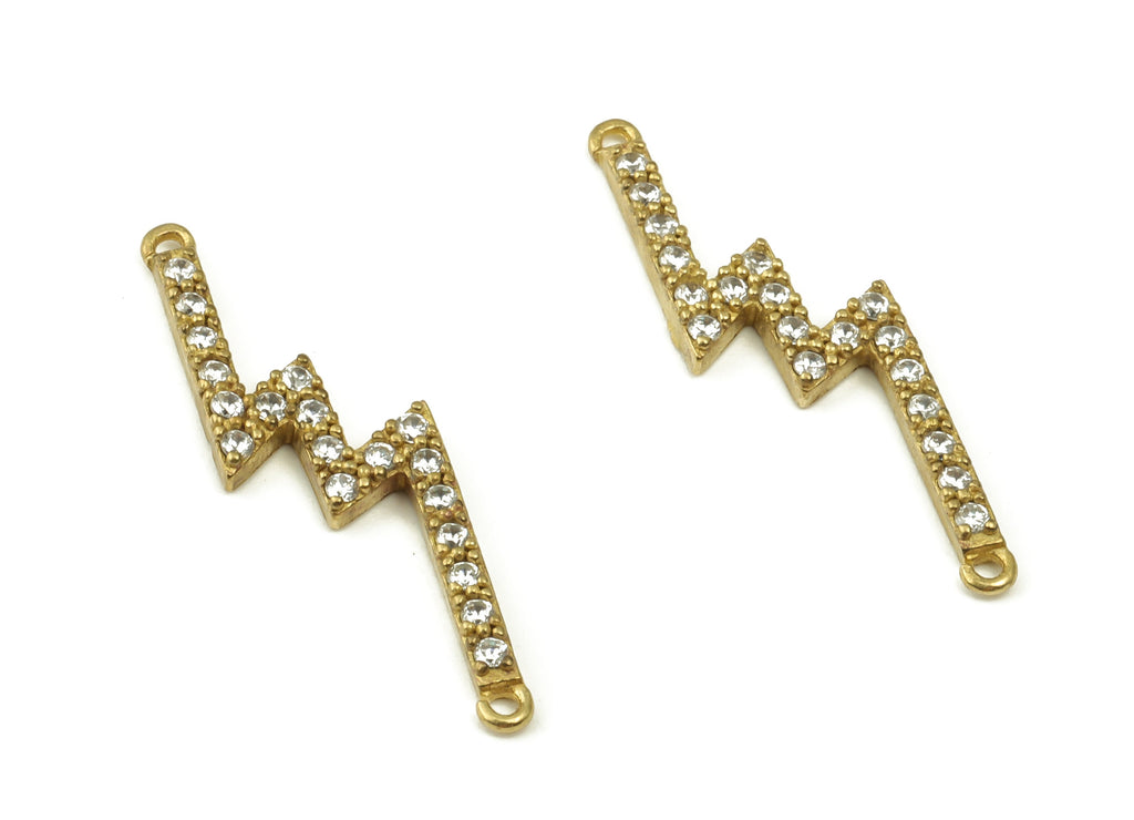 Brass Lightning Earring Connector With Zircons - Raw Brass Lightning Charms - Jewelry Making Supplies - 24.57x7.61x1.64mm - PP4490 - DOMEDBAZAAR