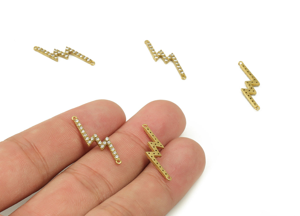 Brass Lightning Earring Connector With Zircons - Raw Brass Lightning Charms - Jewelry Making Supplies - 24.57x7.61x1.64mm - PP4490 - DOMEDBAZAAR