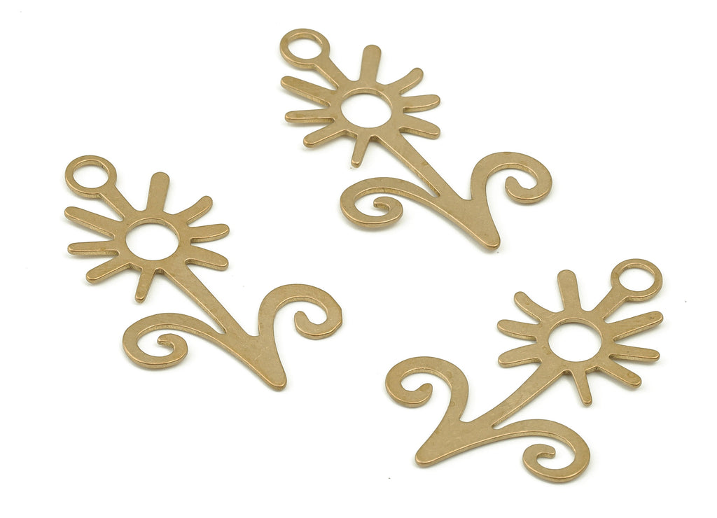 Brass Sunflower Earring Charms - Raw Brass Sunflower Pendant - Earring Finding - DIY Jewelry Making Supplies - 33.94x20.77x0.74mm - PP4691 - DOMEDBAZAAR