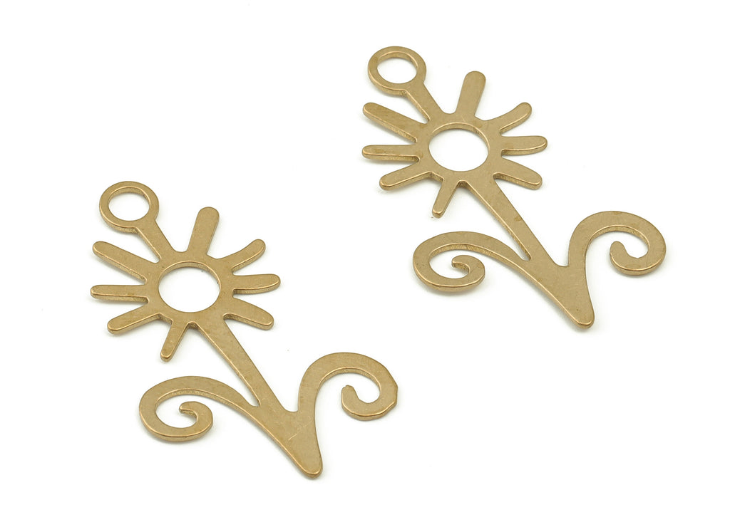 Brass Sunflower Earring Charms - Raw Brass Sunflower Pendant - Earring Finding - DIY Jewelry Making Supplies - 33.94x20.77x0.74mm - PP4691 - DOMEDBAZAAR