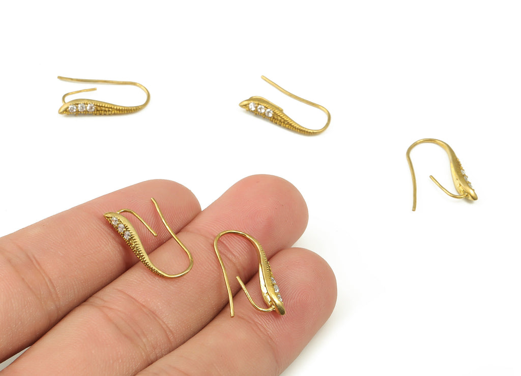 Brass Earring Wires With Zircons - Raw Brass Earring Hooks - Earrings Finding - Jewellery Making Supplies - 18.8x12.8x3.34mm - PP4507 - DOMEDBAZAAR