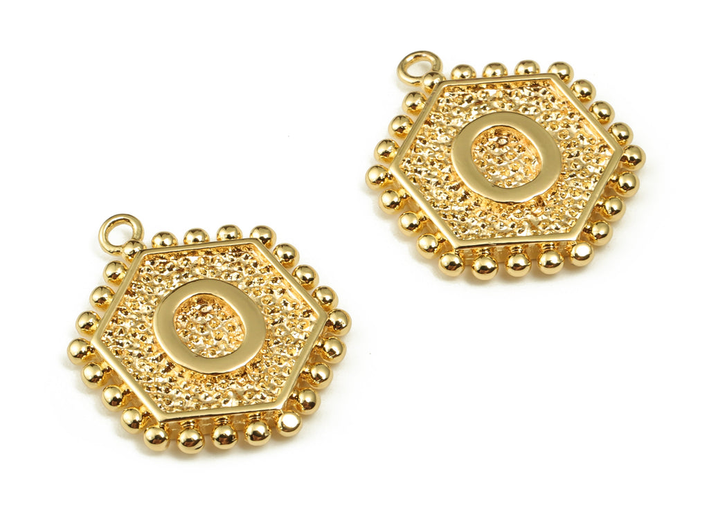 Brass Hexagon Letter O Charms - Alphabet Pendant Charm - 18K Shiny Gold Plated Initial Charm - Jewelry Supplies -19.4x15.77x2.5mm- RGP3775O - DOMEDBAZAAR