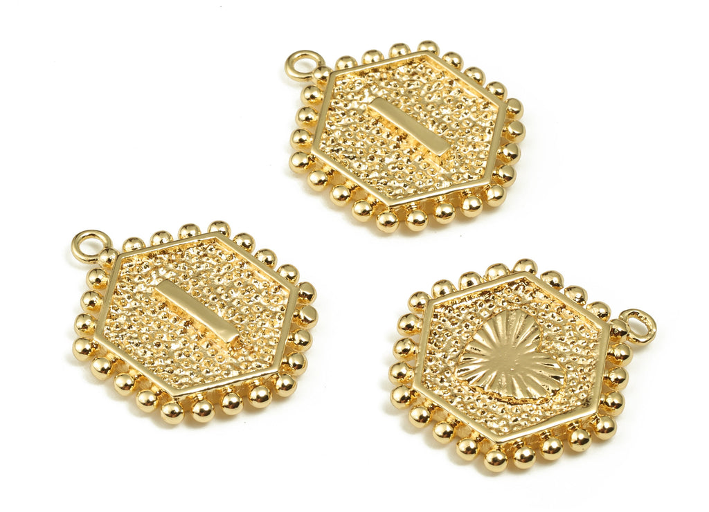 Brass Hexagon Letter I Charms - Alphabet Pendant Charm - 18K Shiny Gold Plated Initial Charm - Jewelry Supplies -19.59x15.9x2.6mm- RGP3775I - DOMEDBAZAAR