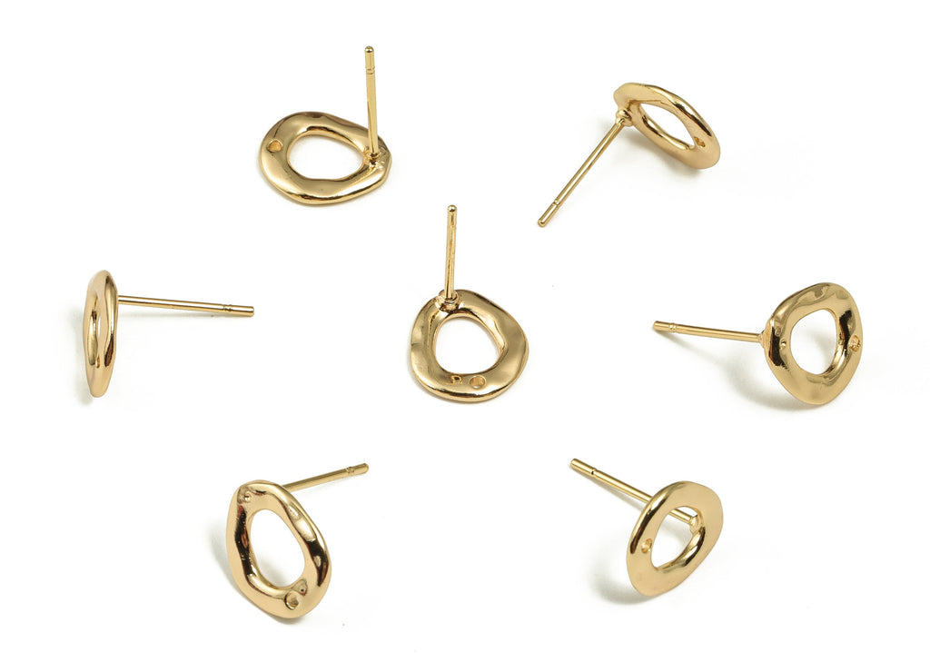 Brass Oval Earring Post - Gold Oval Earring Stud - 18K Real Gold Plated Brass - Brass Stud - Jewelry Supplies - 10.69x9.64x1.31mm - RGP3659 - DOMEDBAZAAR