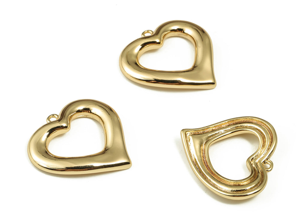 Brass Heart Earring Charms - Gold Heart Pendant - 18K Real Gold Plated Brass - Jewelry Making Supplies - 17.79x16.61x1.99mm - RGP4000 - DOMEDBAZAAR