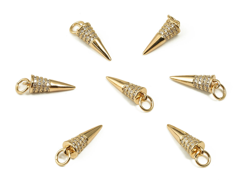 Brass Cone Earring Charms With Zircons - Gold Cone Pendant - 18K Real Gold Plated Brass - Jewelry Making Supplies - 18.4x5.2x5.2mm - RGP4007 - DOMEDBAZAAR