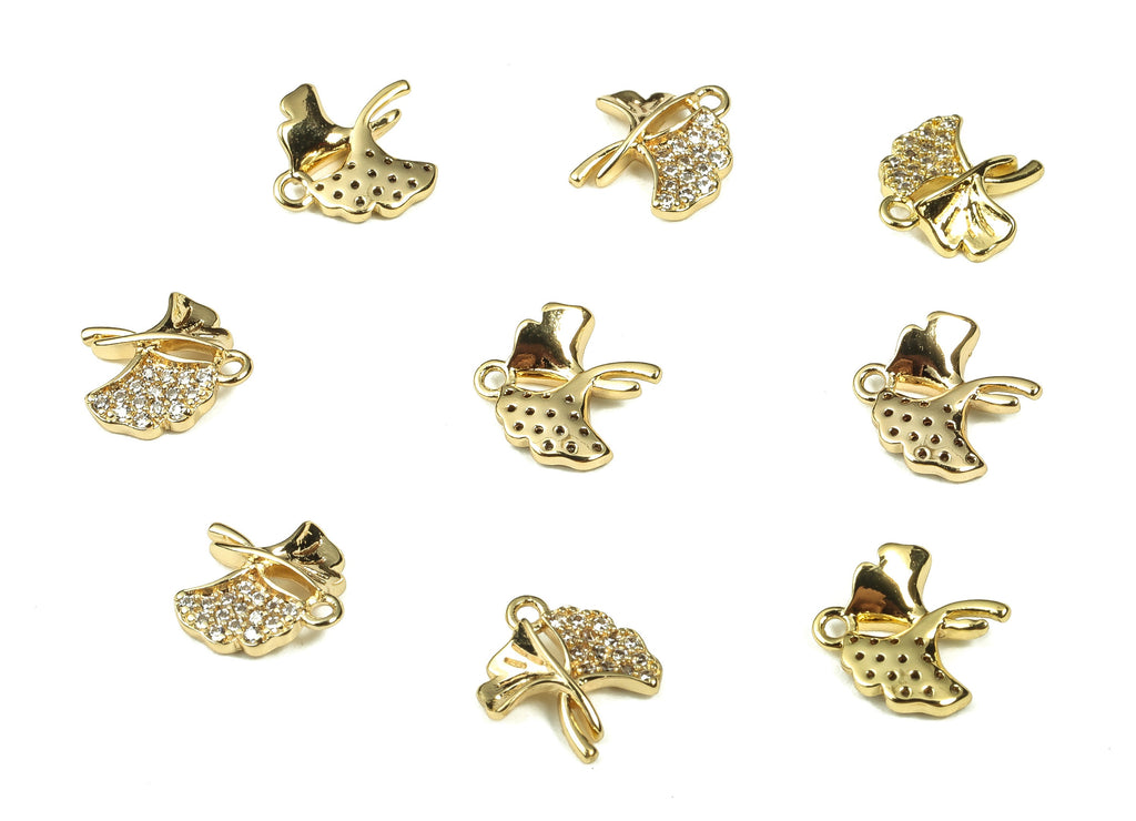 Brass Leaves Charms - Zircon Gold Leaves Pendants - Brass Ginkgo leaf - 18k Gold Plated Brass - Jewelry Supplies -9.56x8.86x1.48mm- RGP3357 - DOMEDBAZAAR