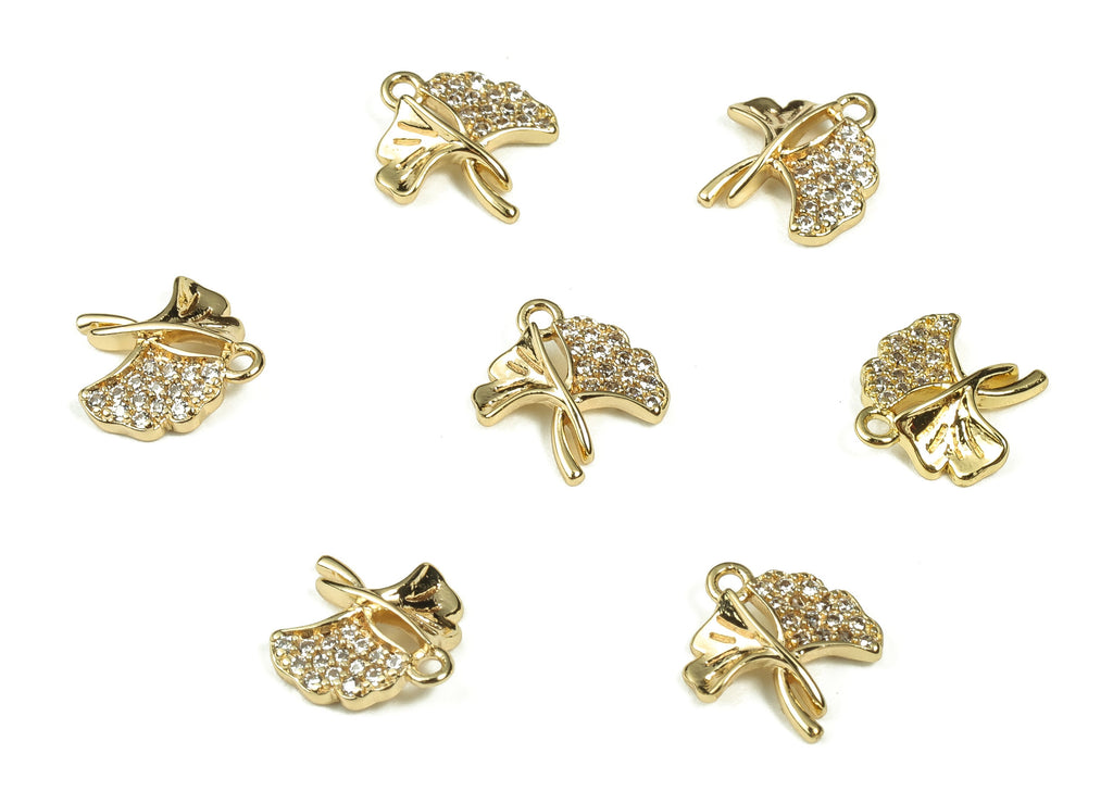 Brass Leaves Charms - Zircon Gold Leaves Pendants - Brass Ginkgo leaf - 18k Gold Plated Brass - Jewelry Supplies -9.56x8.86x1.48mm- RGP3357 - DOMEDBAZAAR
