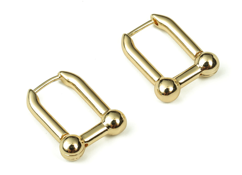 Brass U Shape Geometric Earrings - Chunky Gold Hoops - Brass Stud Earrings - 18k Real Gold Plated Brass Stud -17.75x13.67x2.52mm-RGP3361 - DOMEDBAZAAR