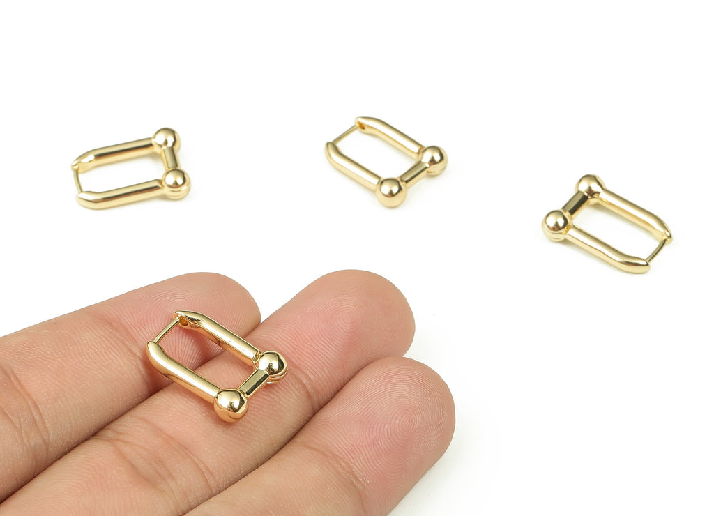 Brass U Shape Geometric Earrings - Chunky Gold Hoops - Brass Stud Earrings - 18k Real Gold Plated Brass Stud -17.75x13.67x2.52mm-RGP3361 - DOMEDBAZAAR