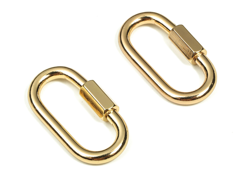 Brass Oval Shaped Carabiner - Brass Oval Screw Clasp - 18k Gold Plated Brass Clasps - Jewelry Making Supplies -33.89x18.16x5.53mm- RGP3339 - DOMEDBAZAAR