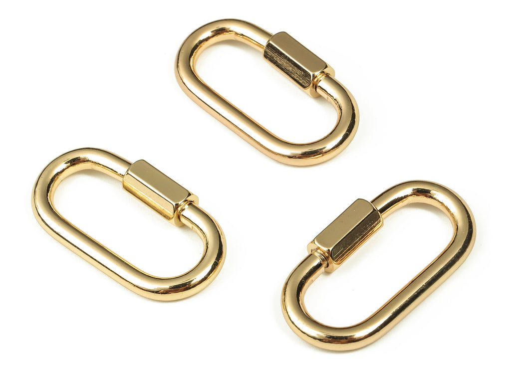 Brass Oval Shaped Carabiner - Brass Oval Screw Clasp - 18k Gold Plated Brass Clasps - Jewelry Making Supplies -33.89x18.16x5.53mm- RGP3339 - DOMEDBAZAAR