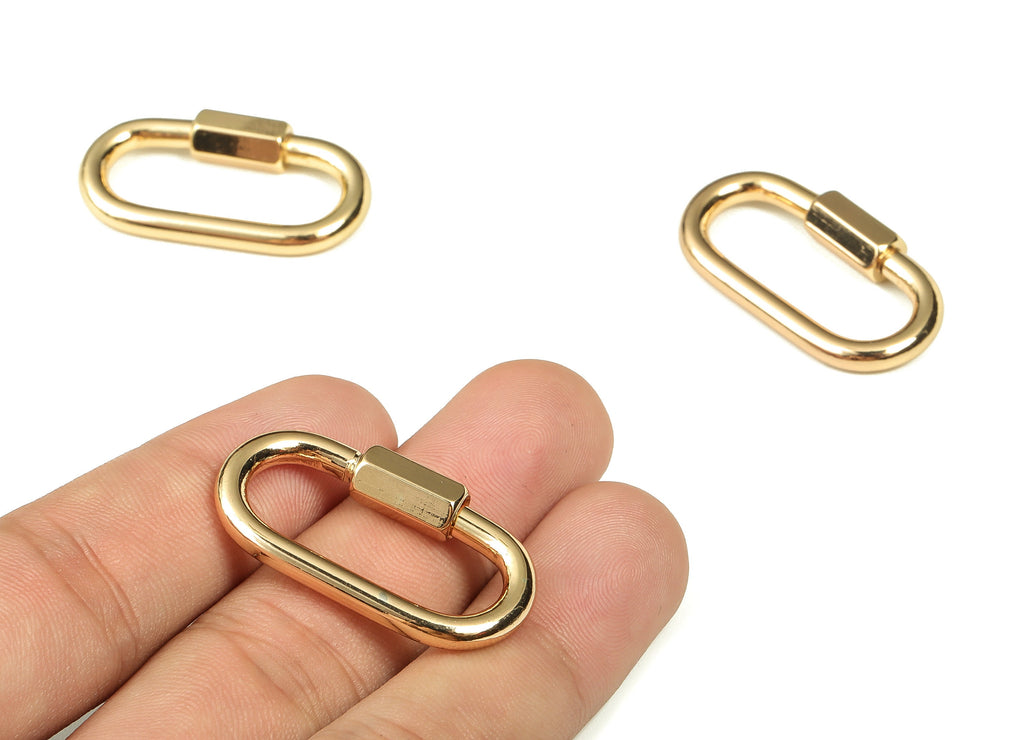 Brass Oval Shaped Carabiner - Brass Oval Screw Clasp - 18k Gold Plated Brass Clasps - Jewelry Making Supplies -33.89x18.16x5.53mm- RGP3339 - DOMEDBAZAAR