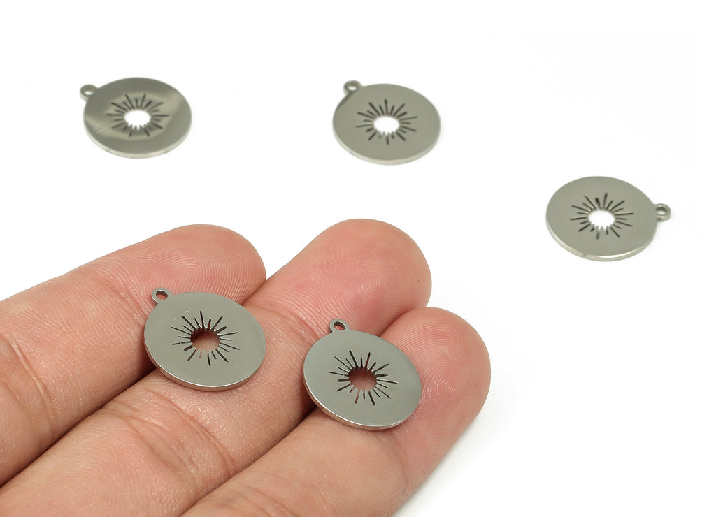 Stainless Steel Sun Charm - Round Sun Earring Charms - Sun Pendant - Earring Findings - Jewelry Supplies - 17.06x15.06x0.95mm - SS1219 - DOMEDBAZAAR