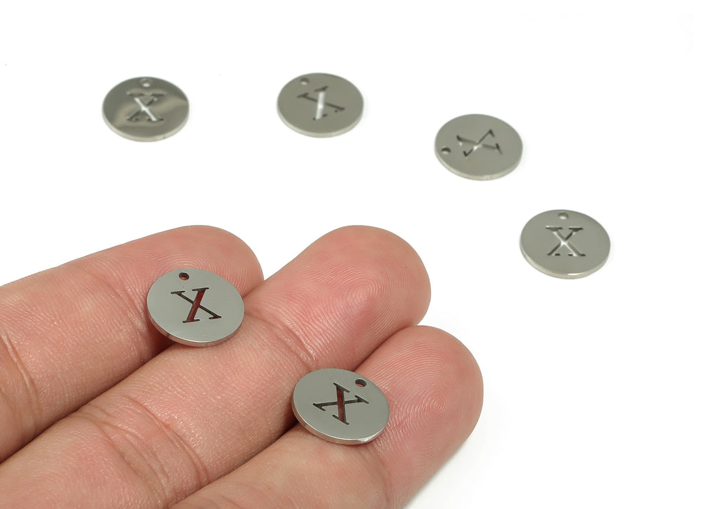 Stainless Steel Round Earring Charms - Stainless Steel The letter X Pendant - Earring Findings - Jewelry Supplies - 12x12x1mm - SS1215X - DOMEDBAZAAR