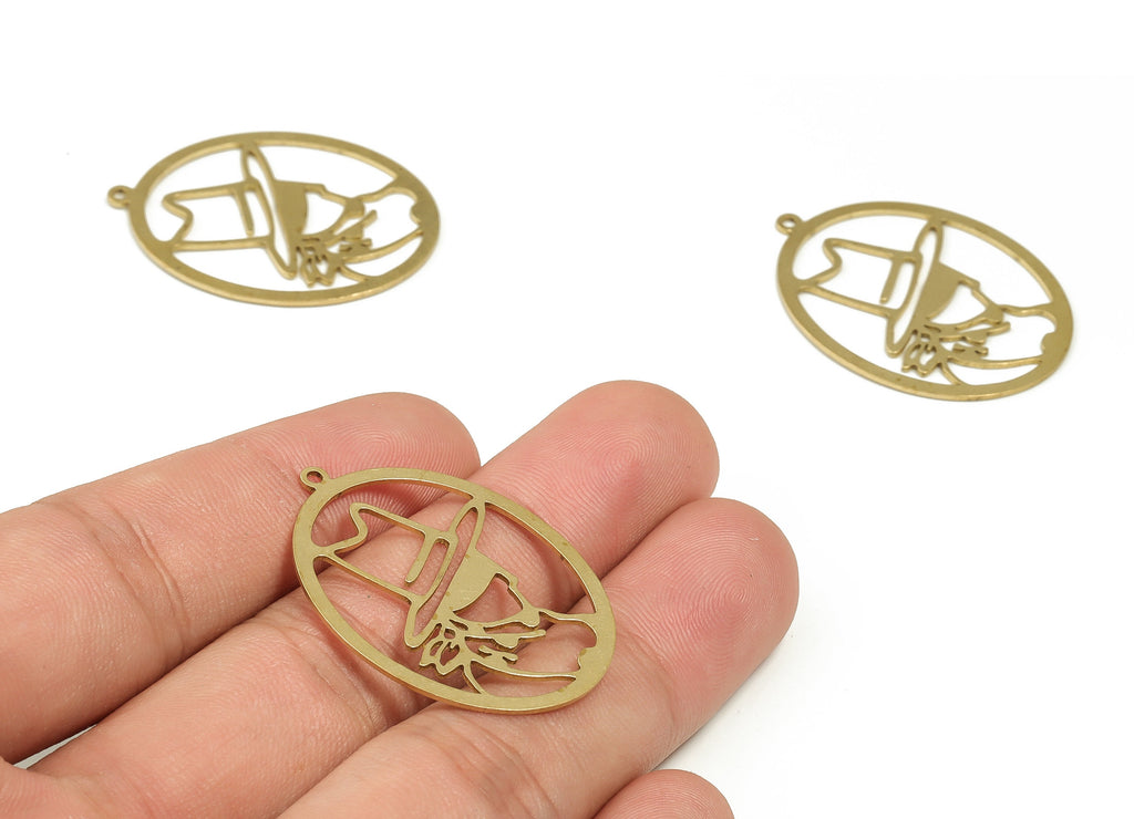Brass Oval Earring Charms - Raw Brass Gentleman Pendant - Earrings Finding - DIY Jewelry Making Supplies - 34.88x25.78x0.72mm - PP4259 - DOMEDBAZAAR