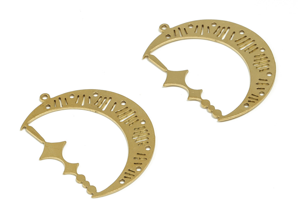 Brass Crescent Earring Charms - Raw Brass Moon Star Pendant - Earrings Findings - Jewelry Making Supplies - 34.92x27.52x0.73mm - PP4357 - DOMEDBAZAAR