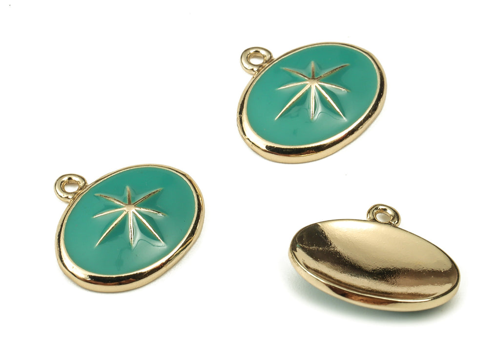 Brass Oval Earring Charms - Gold Star Pendant - 18K Real Gold Plated Brass - Jewelry Making Supplies - 13.23x12.08x1.05mm - RGP3738G - DOMEDBAZAAR
