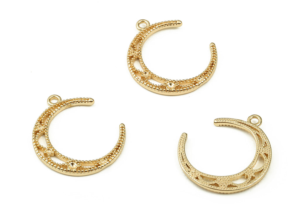 Brass Crescent Earring Charms - Gold Moon Pendant - 18K Real Gold Plated Brass - Jewelry Making Supplies - 19.14x16.13x1.2mm - RGP3817 - DOMEDBAZAAR