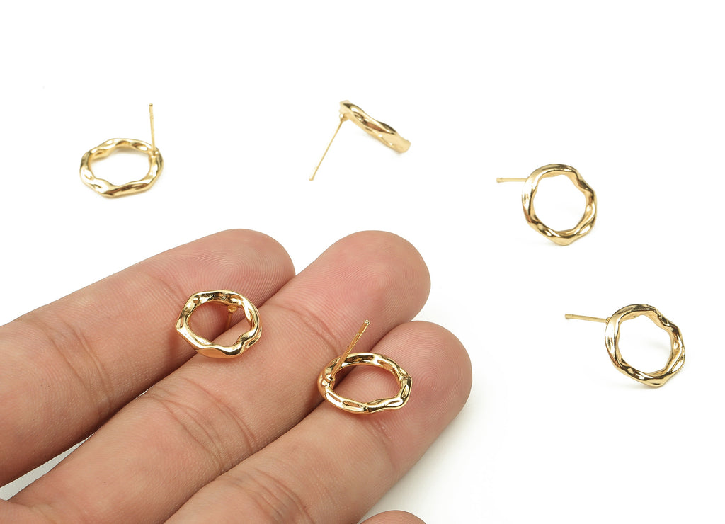 Brass Round Earring Post - Gold Circle Earring Stud - 18K Real Gold Plated Brass - Stainless Steel Stud - 13.99x12.34x2.36mm - RGP3786 - DOMEDBAZAAR