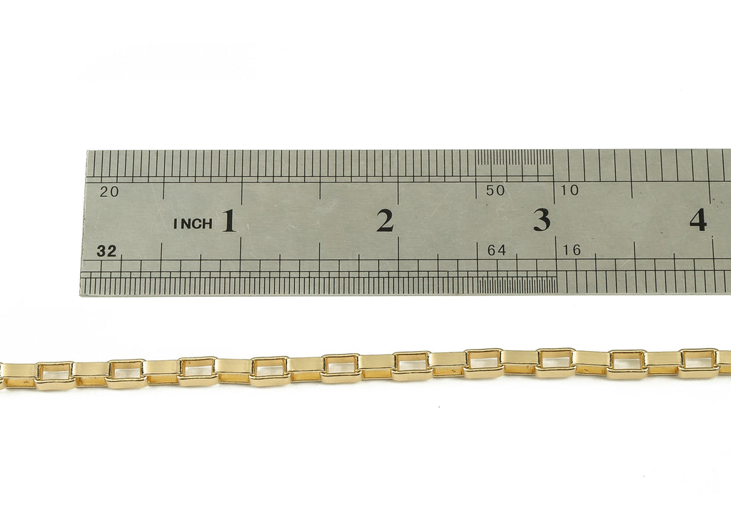 Brass Rectangle Paper Clip Layering Chain - 18 Real Gold Rectangle Openlink Chain - Flat Cable Chain 0.29&quot; x 0.16&quot; x 0.10&quot; RGP3949 - DOMEDBAZAAR