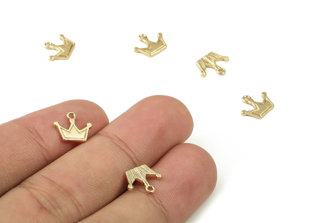 Brass Crown Earring Charms - Gold Crown Pendant - 18K Real Gold Plated Brass - Jewelry Making Supplies - 10.27x8.48x1.02mm - RGP3823 - DOMEDBAZAAR
