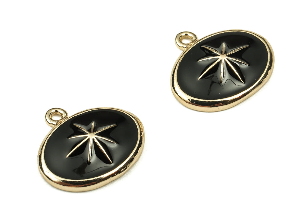 Brass Oval Earring Charms - Gold Star Pendant - 18K Real Gold Plated Brass - Jewelry Making Supplies - 13.23x12.08x1.05mm - RGP3738E - DOMEDBAZAAR