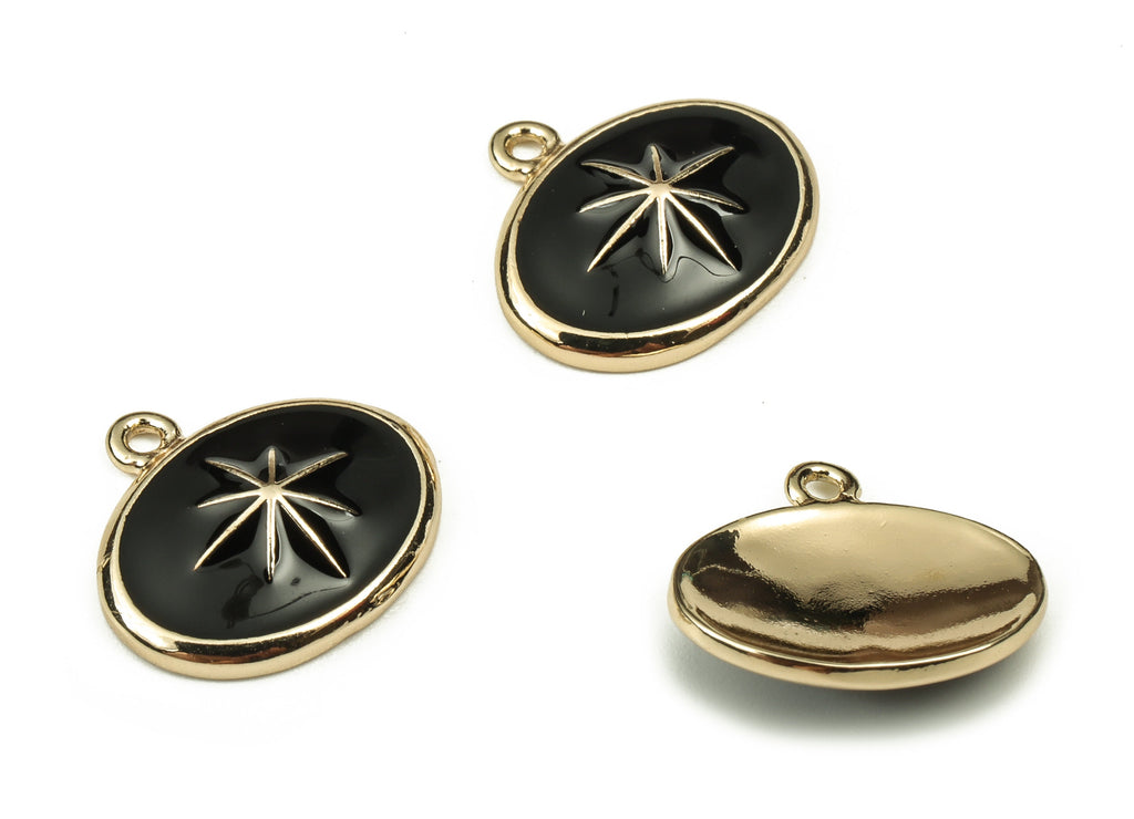 Brass Oval Earring Charms - Gold Star Pendant - 18K Real Gold Plated Brass - Jewelry Making Supplies - 13.23x12.08x1.05mm - RGP3738E - DOMEDBAZAAR