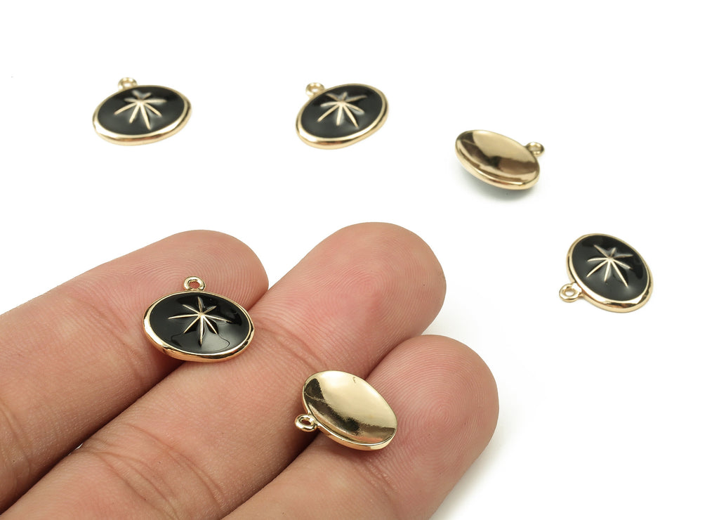 Brass Oval Earring Charms - Gold Star Pendant - 18K Real Gold Plated Brass - Jewelry Making Supplies - 13.23x12.08x1.05mm - RGP3738E - DOMEDBAZAAR