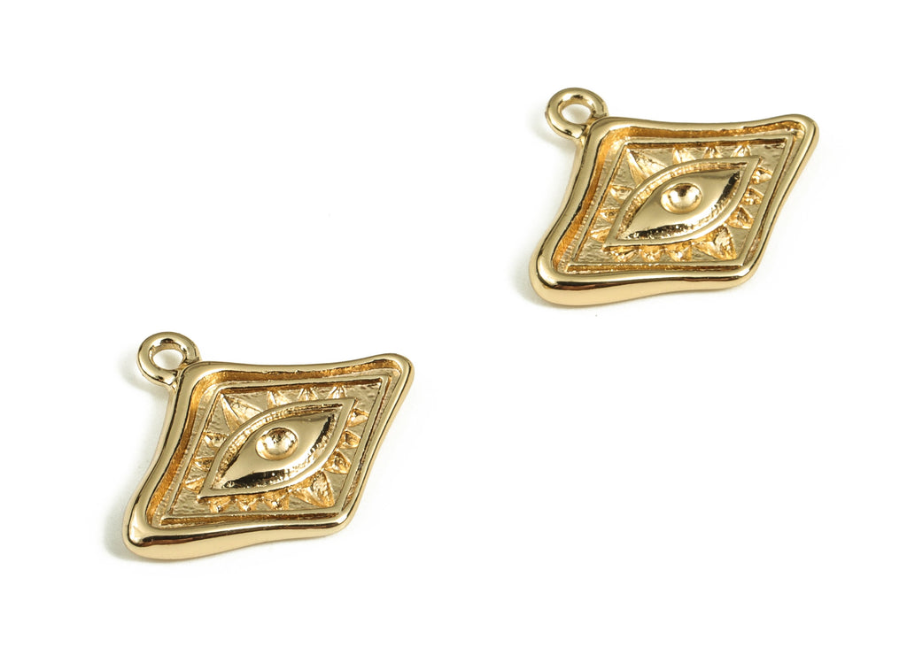 Brass Eye Charms With Zircons - Brass Eye Earring Pendant and Necklace - 18K Real Gold Plated Brass - 14.57x12.46x1.59mm - RGP3538 - DOMEDBAZAAR