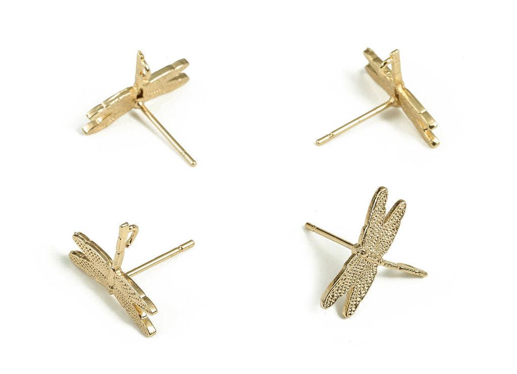 Brass Dragonfly Earring Stud - Gold Dragonfly Earring Post - 18K Real Gold Plated - Jewelry Making Supplies– 15.8x11.35x1.07mm - RGP3552 - DOMEDBAZAAR
