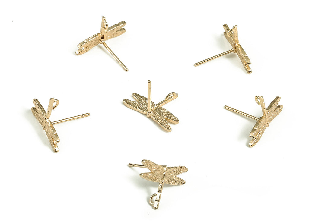 Brass Dragonfly Earring Stud - Gold Dragonfly Earring Post - 18K Real Gold Plated - Jewelry Making Supplies– 15.8x11.35x1.07mm - RGP3552 - DOMEDBAZAAR