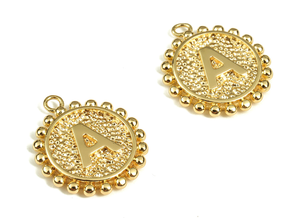 Brass Round Letter A Charms – Initial A Gold Round Pendant – 18K Real Gold Plated Brass – Jewelry Supplies - 14.72x11.88x1.39mm - RGP3774A - DOMEDBAZAAR