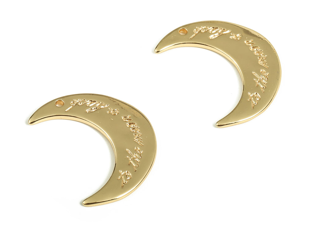 Brass Crescent Earring Charms - Gold Moon Pendant - 18K Real Gold Plated Brass - Jewelry Supplies - 19.31x15.14x1.29mm - RGP3536 - DOMEDBAZAAR