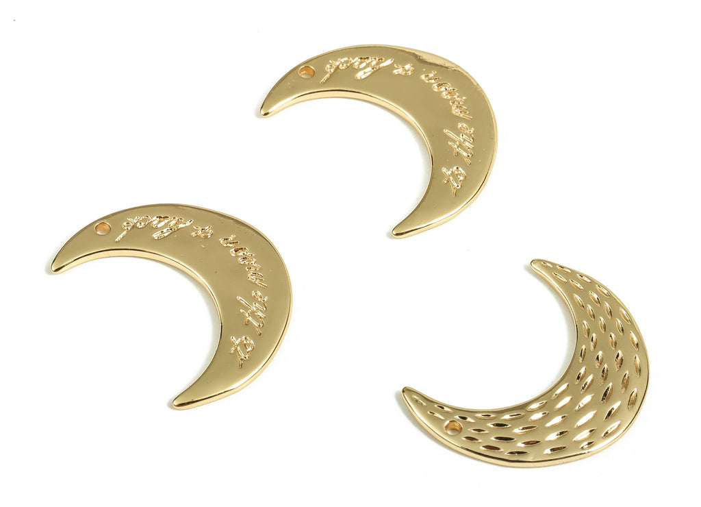 Brass Crescent Earring Charms - Gold Moon Pendant - 18K Real Gold Plated Brass - Jewelry Supplies - 19.31x15.14x1.29mm - RGP3536 - DOMEDBAZAAR