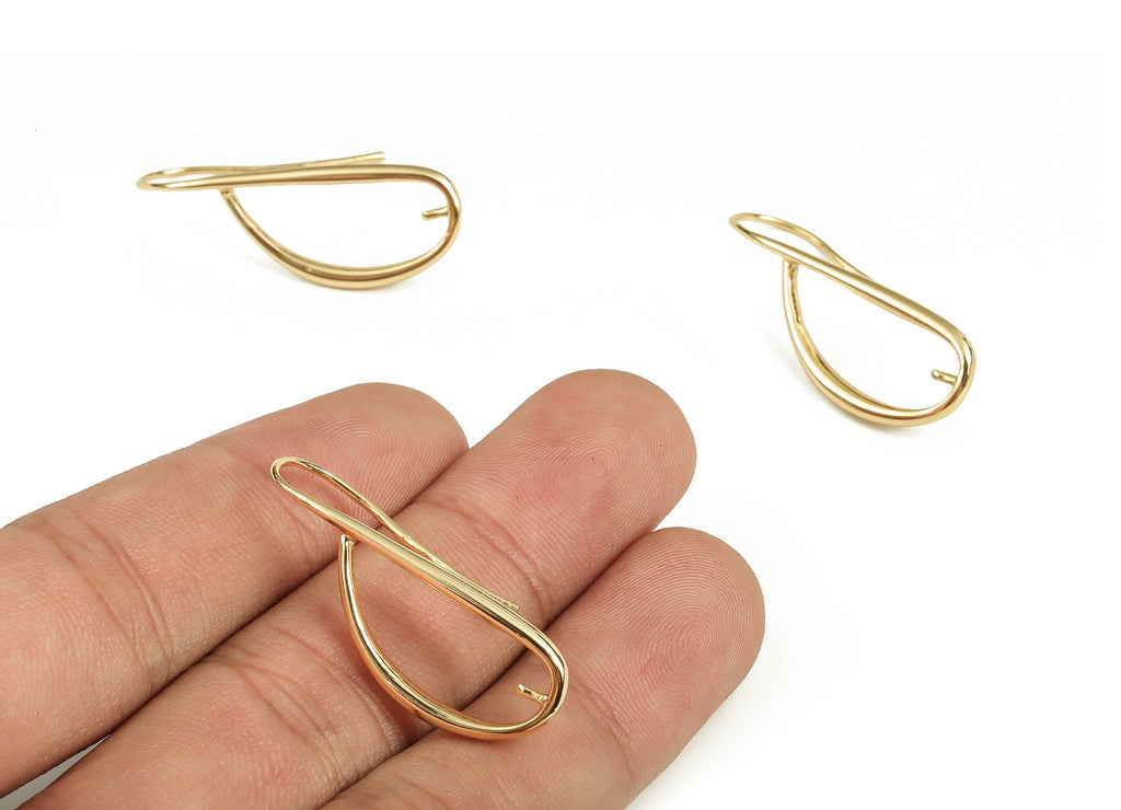 Gold Drop Earring Hooks  -  Brass Drop Earring Wire - 18K Real Gold Plated Brass  -  Jewelry Making Supplies - 29.32x12.35x2.62mm - RGP3672 - DOMEDBAZAAR