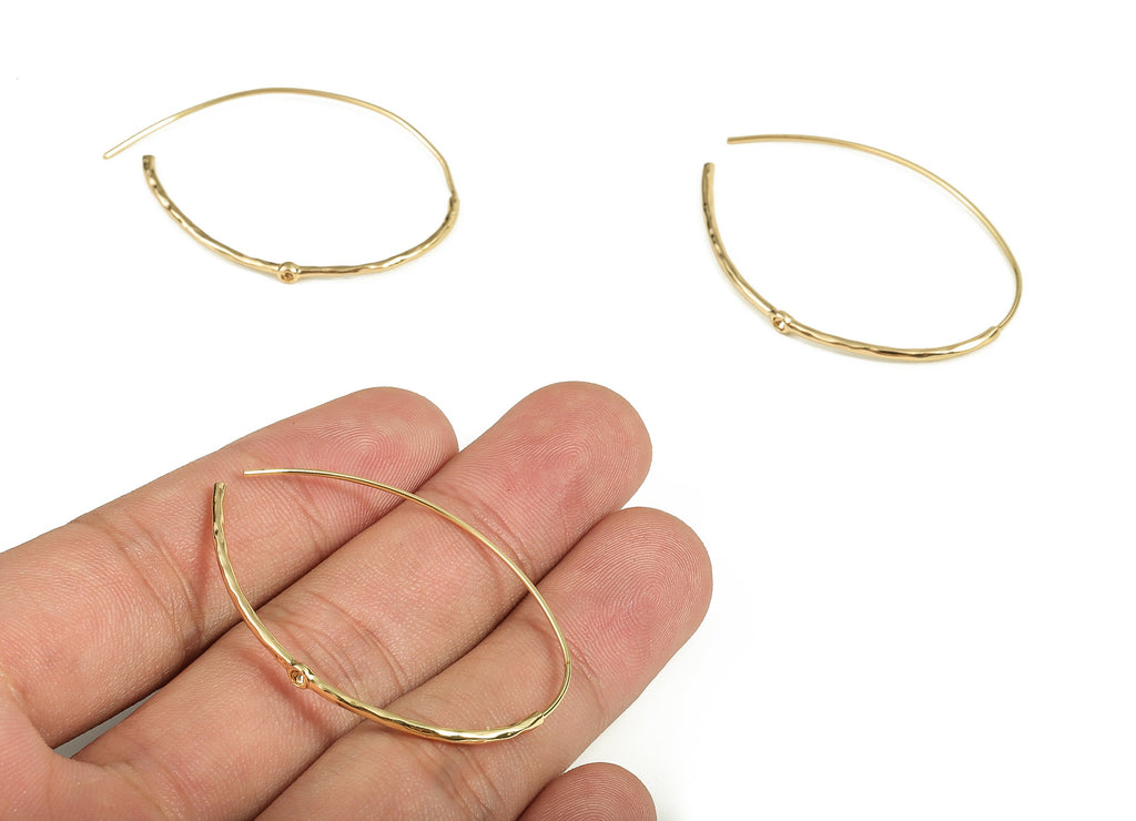 Gold Drop Earring Hooks - Brass Drop Earring Wire - 18K Real Gold Plated Brass - Jewelry Making Supplies -41.78x16.15x2.11mm - RGP3671 - DOMEDBAZAAR
