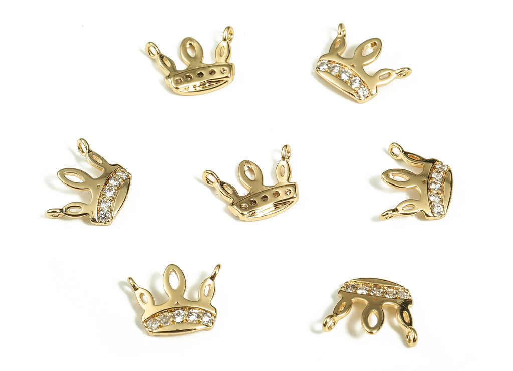 Brass Crown Earring Charms With Zircons - Gold Crown Pendant - 18K Real Gold Plated Brass - Jewelry Making Supplies - 6.78x9x1.6mm - RGP3458 - DOMEDBAZAAR