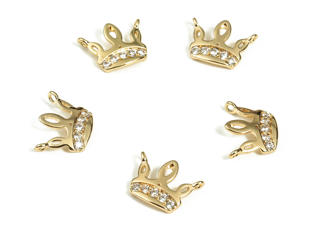 Brass Crown Earring Charms With Zircons - Gold Crown Pendant - 18K Real Gold Plated Brass - Jewelry Making Supplies - 6.78x9x1.6mm - RGP3458 - DOMEDBAZAAR
